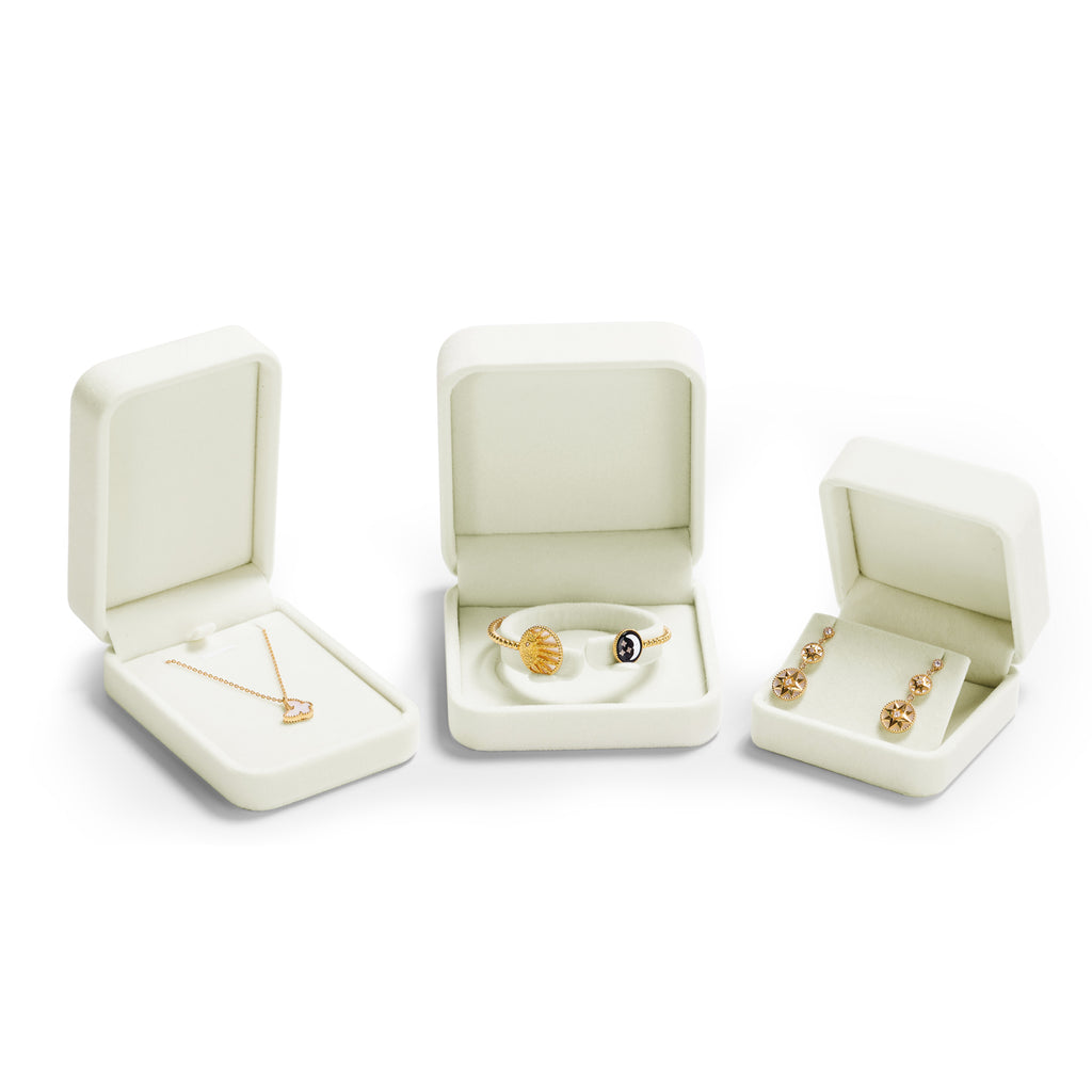 Oirlv Boîte à bague en velours blanc, boîte de rangement pour boucle d'oreille, collier et bracelet, boîte d'organisation de bijoux, boîte cadeau pour demande en mariage, fiançailles et mariage