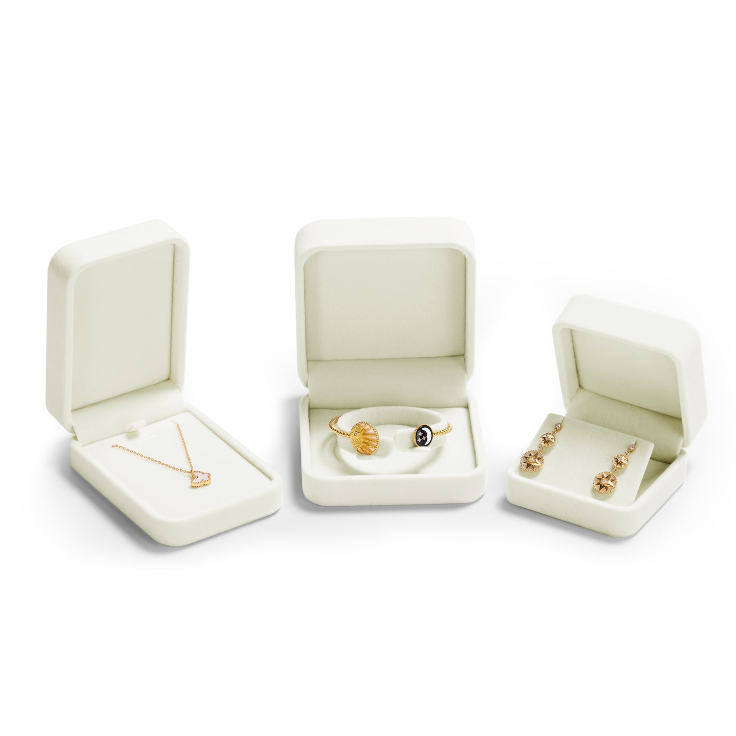 Oirlv Boîte à bague en velours blanc, boîte de rangement pour boucle d'oreille, collier et bracelet, boîte d'organisation de bijoux, boîte cadeau pour demande en mariage, fiançailles et mariage