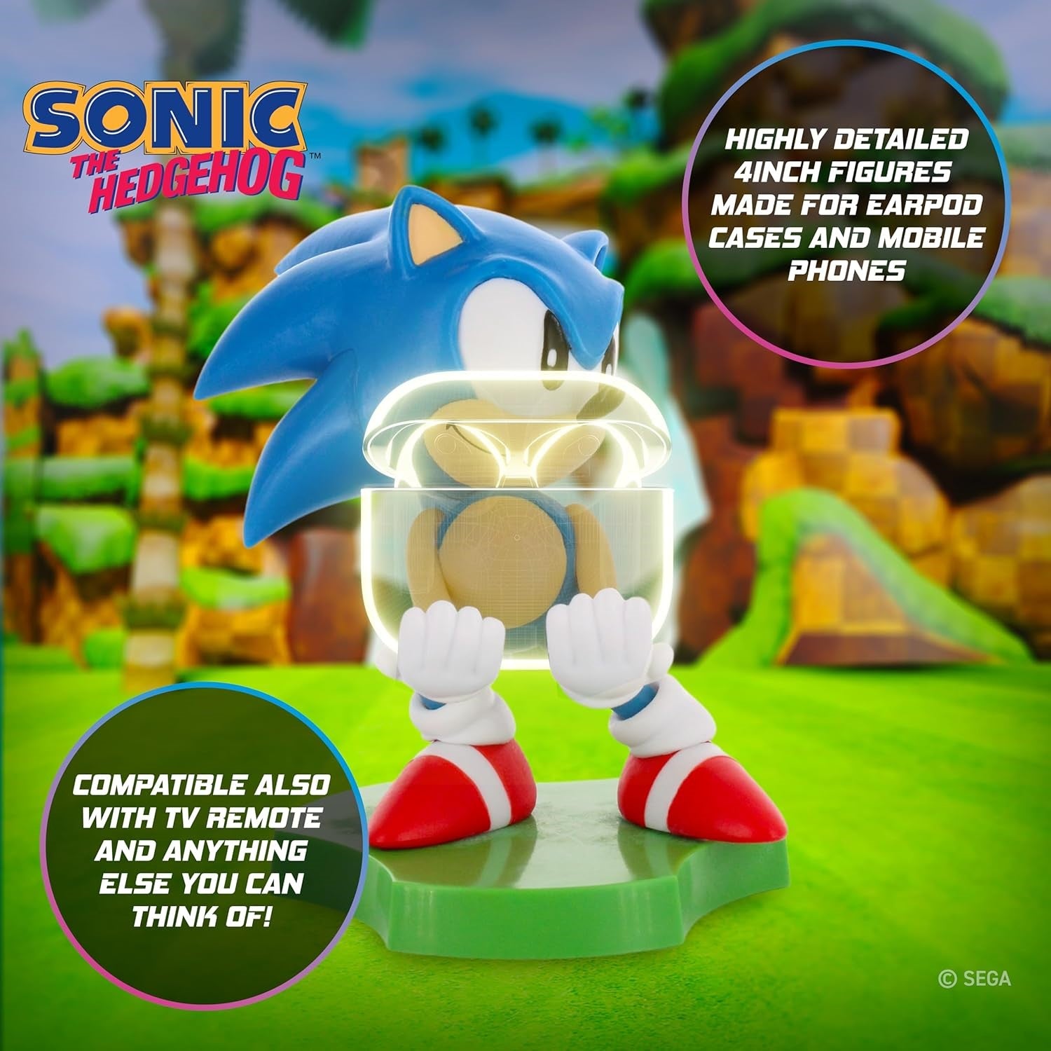 Cable Guys Sonic The Hedgehog Figurine Holdem Sliding Sonic - Support écouteurs, smartphone ou petit accessoire - 11 cm