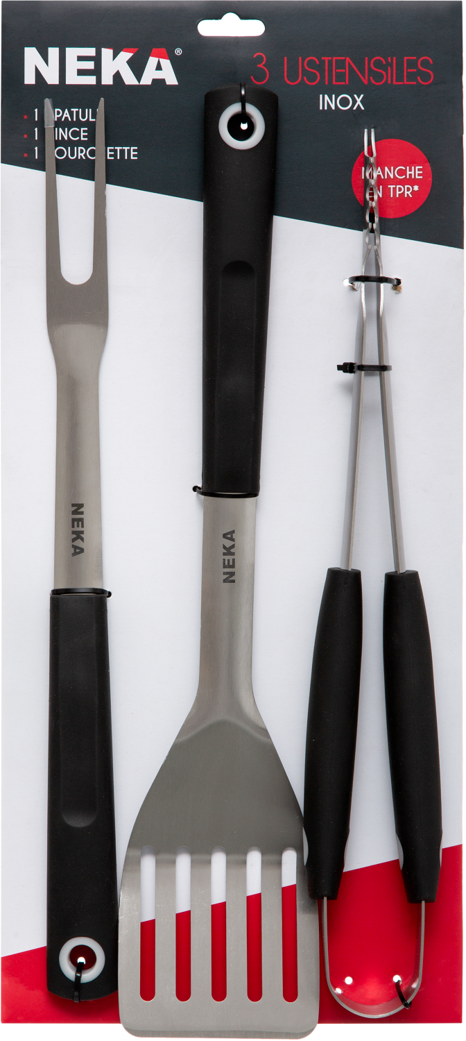 NEKA Lot de 3 ustensiles de barbecue avec manches en TPR