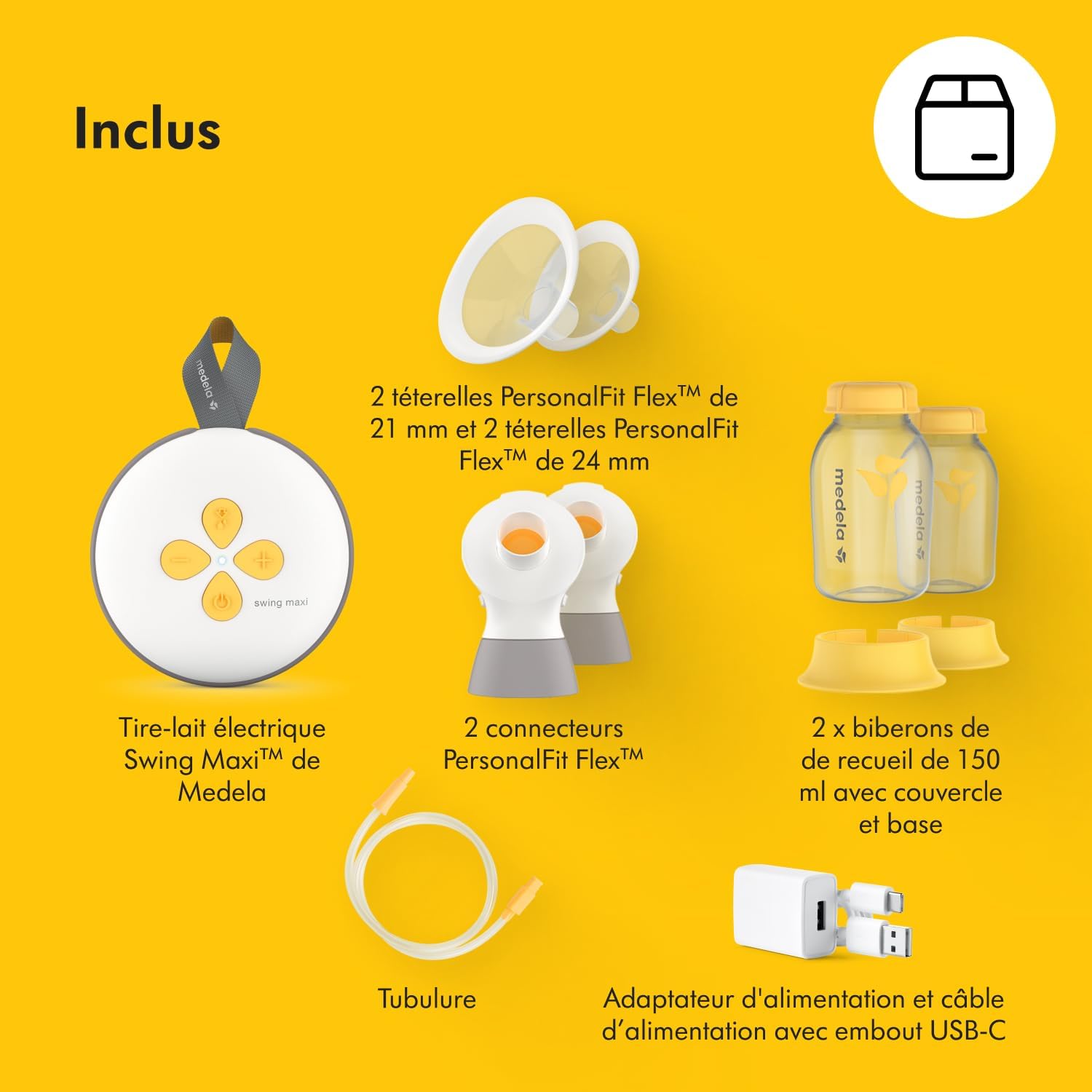 MEDELA Swing Maxi RD - Tire-lait électrique double, coquilles 21/24 mm