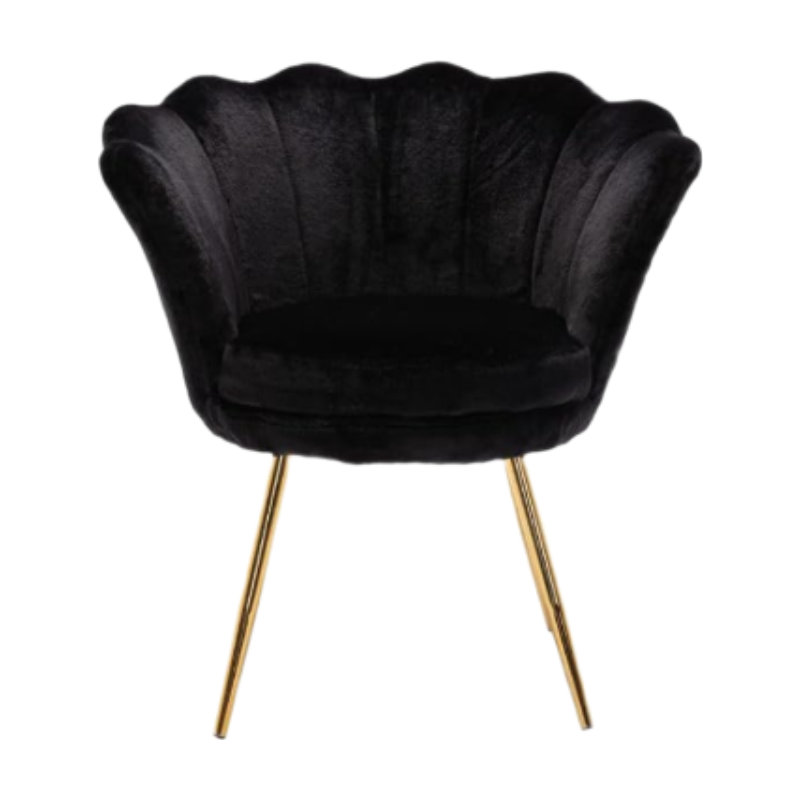 CHAIRUS Chaise d'appoint en velours en forme de pétale avec pieds dorés - Noir