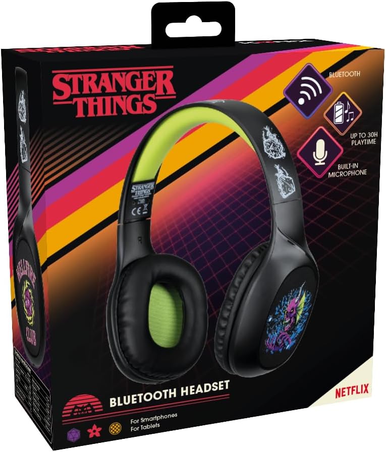 Konix Stranger Things Casque audio supra-auriculaire sans fil Bluetooth 5.3 PC, smartphones, tablettes - Microphone - Autonomie 30 h - Noir et jaune