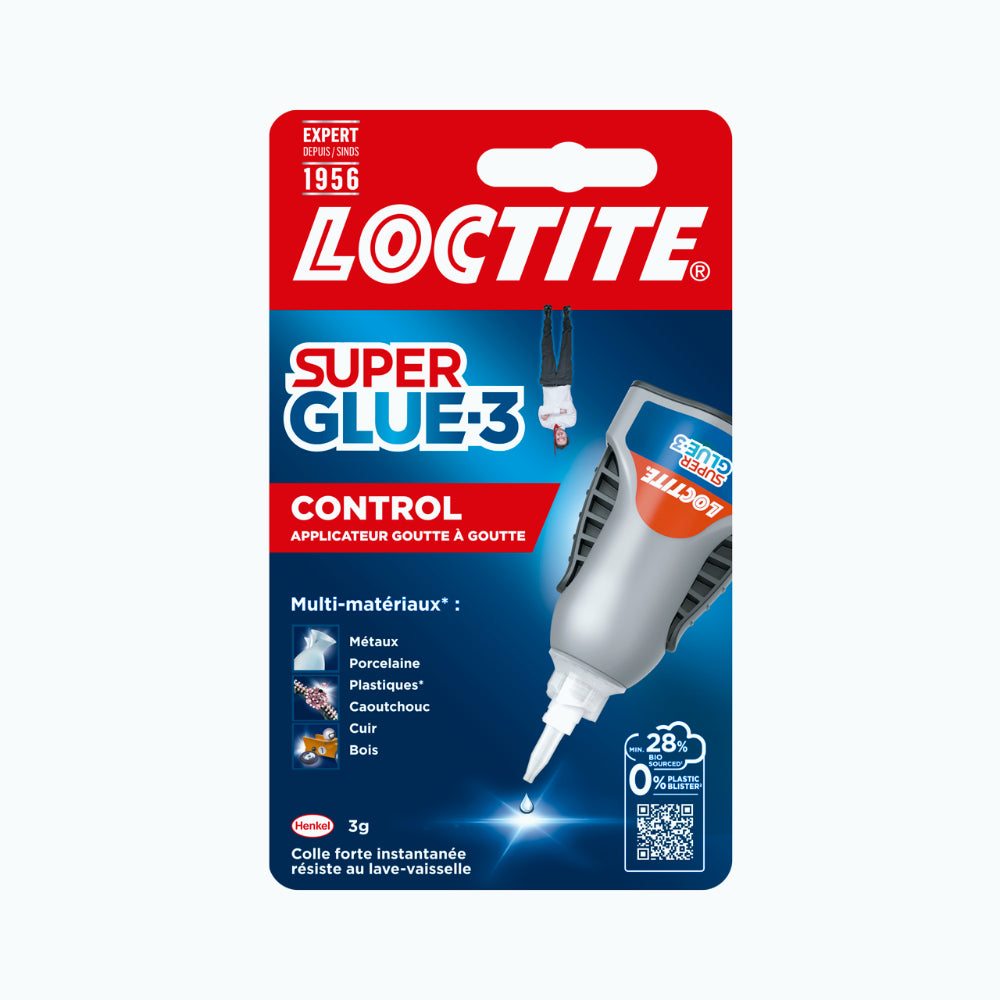 Henkel Loctite Super Glue-3 Control, Colle instantanée surpuissante avec débit contrôlé, Colle universelle pour la plupart des matériaux, colle liquide dans un flacon anti choc de 3 g