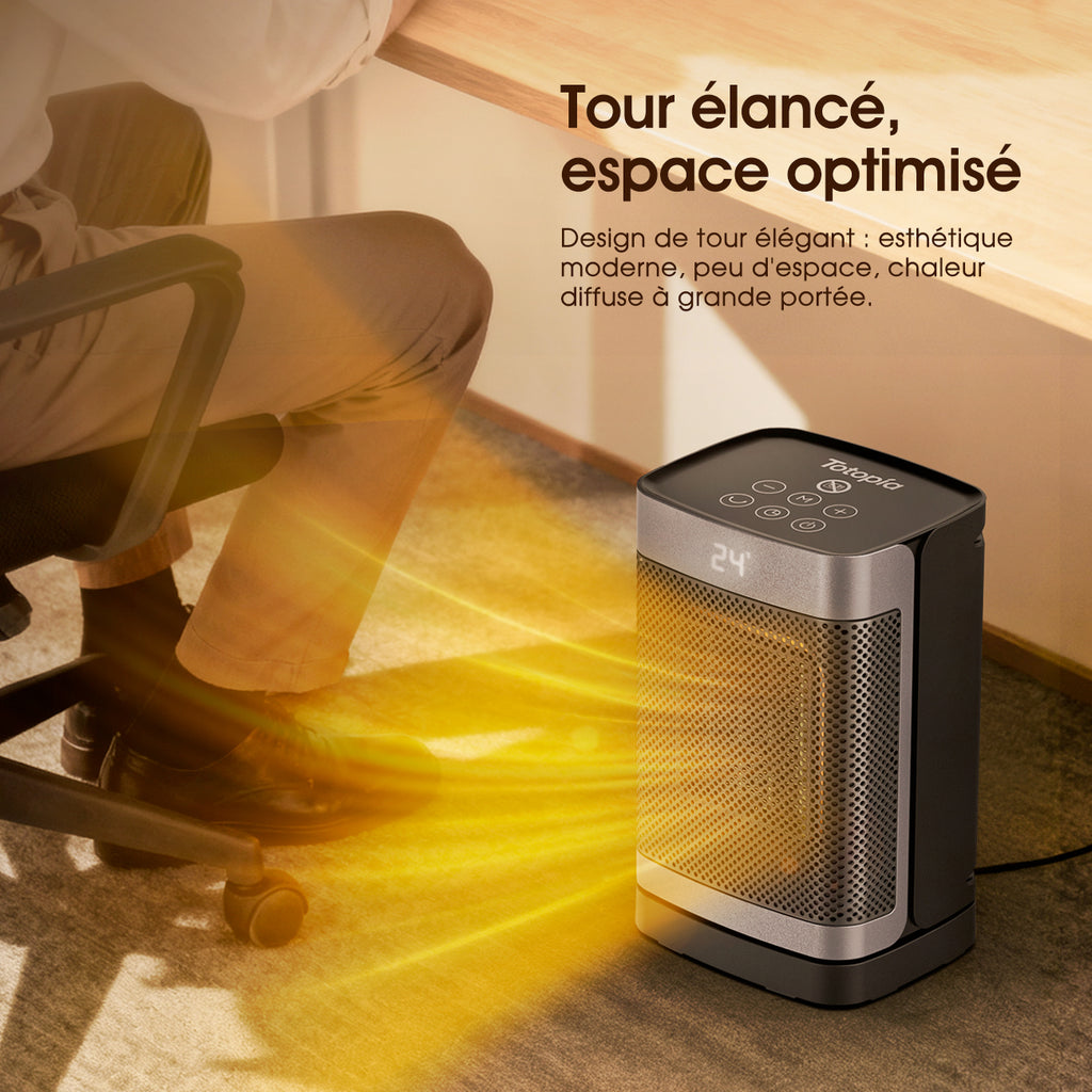 Totopia Chauffage électrique PTC 1500 W avec 2 modes de chauffage, Minuterie 12 h, Protection anti-basculement et anti-surchauffe, Chauffage d’appoint pour chambre, bureau