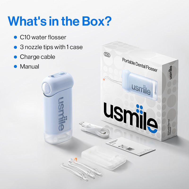 usmile C10 Hydropulseur dentaire portable, Autonomie 95 jours, 4 modes, Buse 360°, Réservoir 180 ml, Étanche IPX7