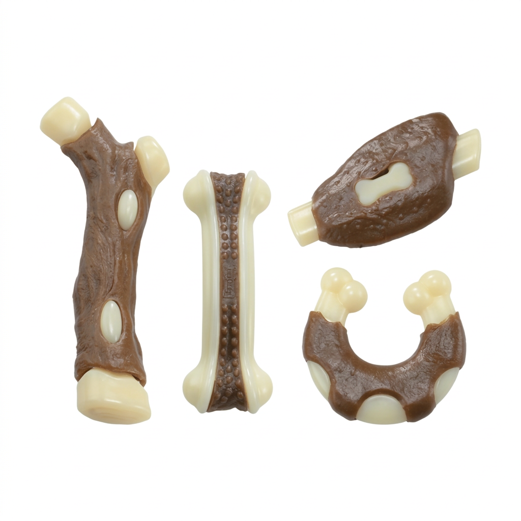 Blinkit Lot de 4 jouets à mâcher pour chien saveur viande, friandise de nettoyage des dents en cuir brut et nylon, soulage l’ennui