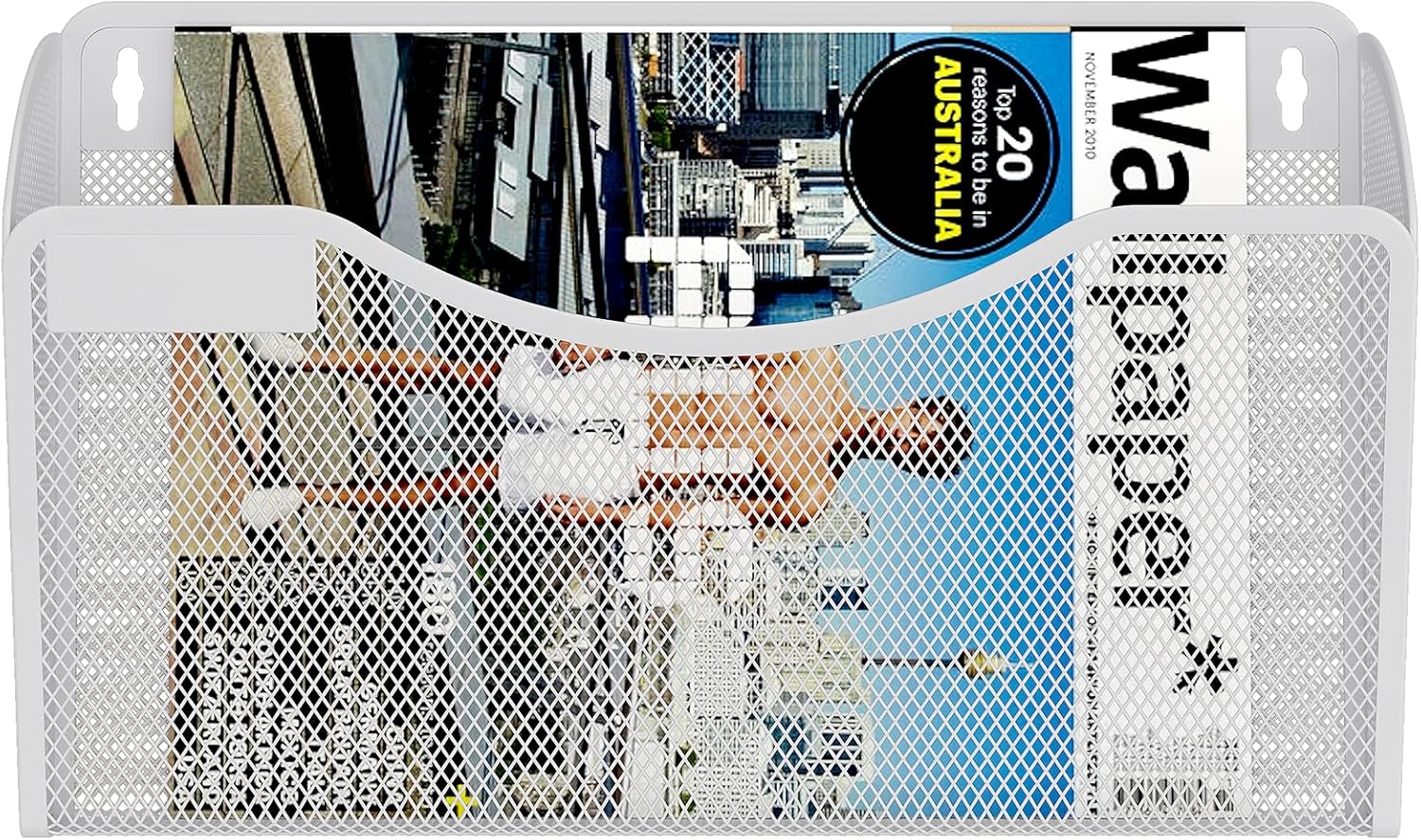 Senhoglb Porte-documents mural en maille A4 paysage 1 compartiment avec porte-étiquette, Blanc, Soldes du Nouvel An, Meilleures idées cadeaux