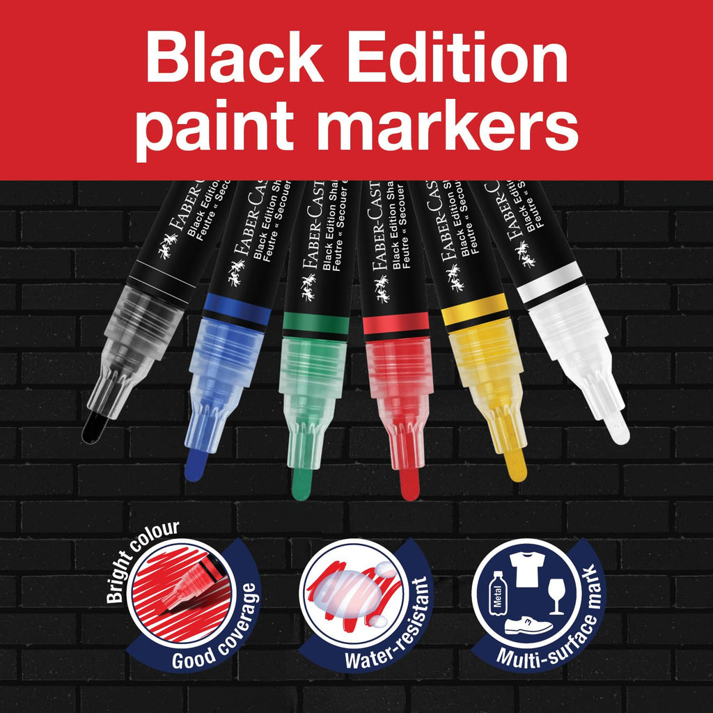 Faber-Castell Black Edition Shake & Paint Marqueur acrylique, 6 couleurs standard