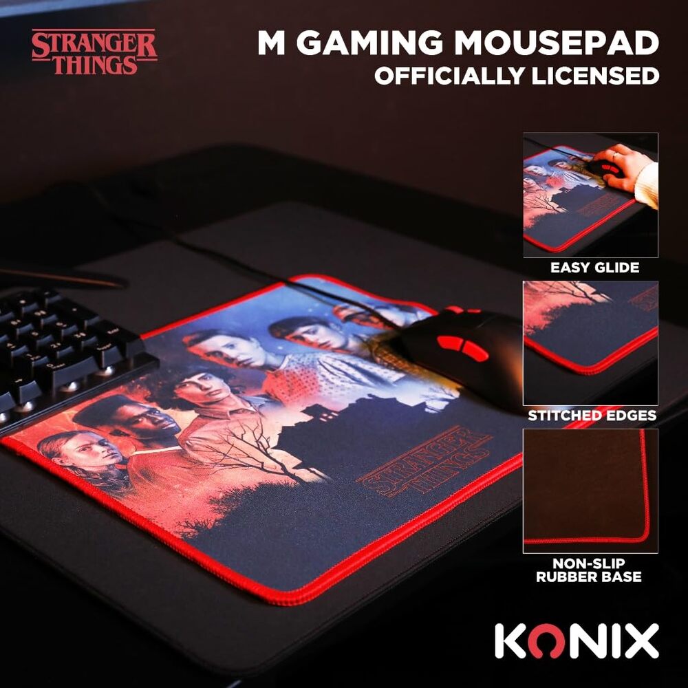 Konix Stranger Things Tapis de souris gaming 32 x 27 cm - Surface microfibre antidérapante - Caoutchouc - Motif Best Friends