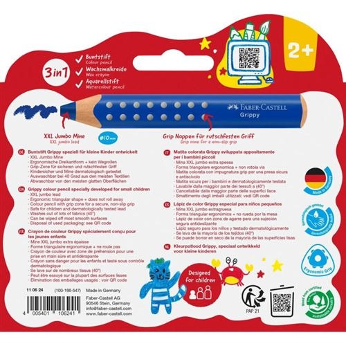 Faber-Castell Crayons de couleur Grippy, lot de 10