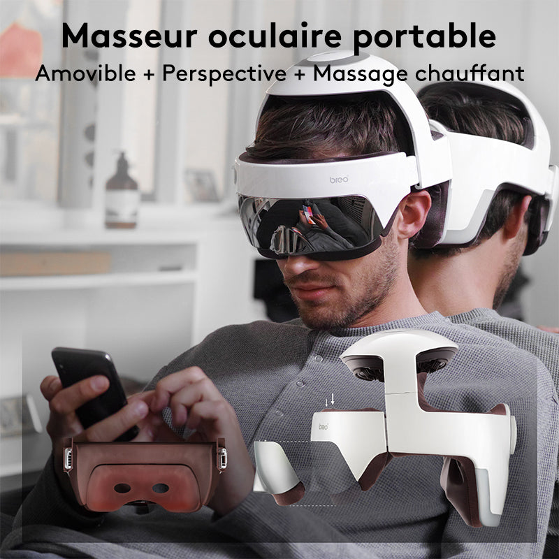 breo iDream5s appareil de massage intelligent pour la tête, massage chauffant par pétrissage et pression pour les yeux et le cou, casque de massage