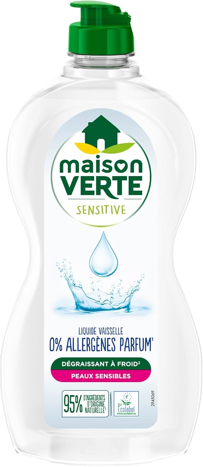 Maison Verte Liquide Vaisselle, Peaux Sensibles, 0 % Parfum & Allergènes, 500 ml
