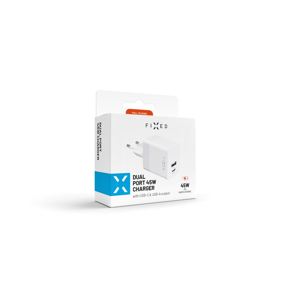 FIXED Chargeur de voyage mini USB-C/USB 45W, Blanc