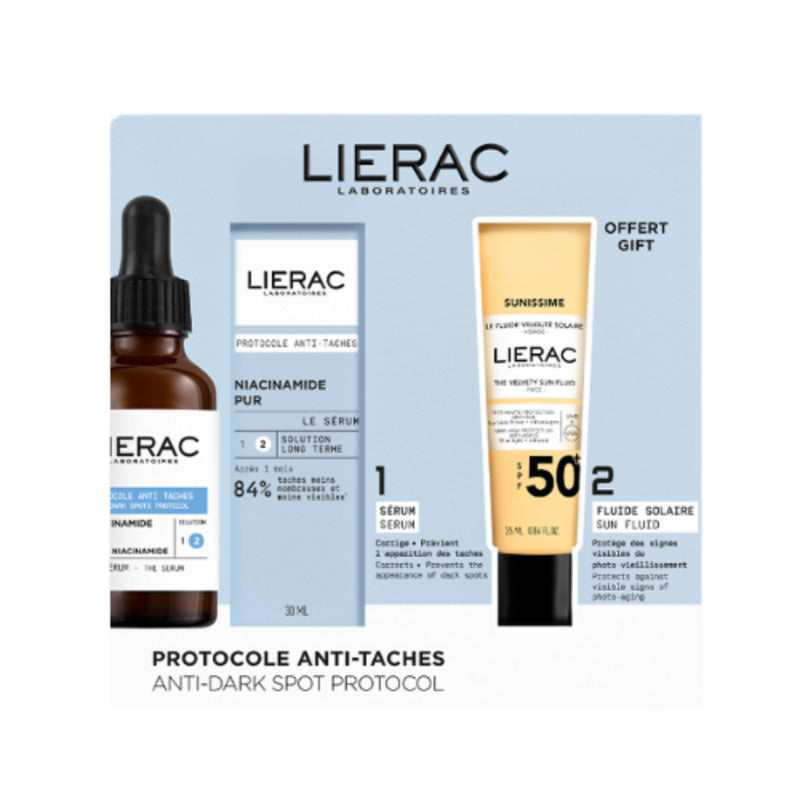 LIERAC Protocole Coffret Sérum Anti-Spots Niacinamide Pur 30ml + Fluide Velouté Solaire Visage SPF50+ 25ml Offert