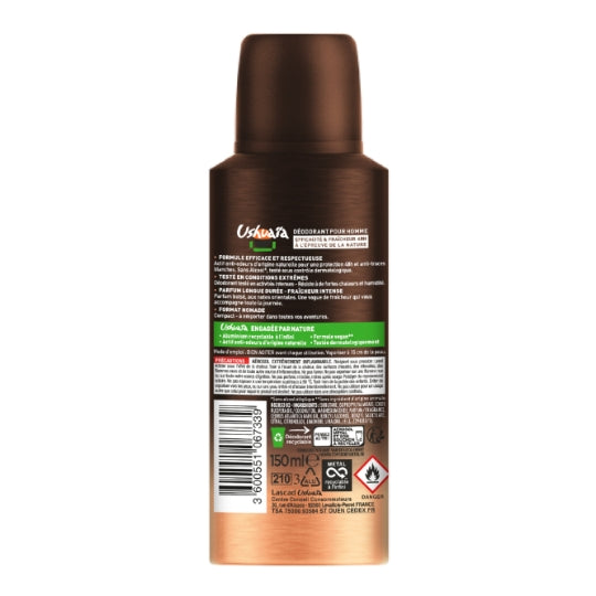 USHUAÏA Cedar Brut Déodorant Spray Pour Homme, 48 h Anti-Odeur & Anti-Taches, Sans Alcool, 150 ml