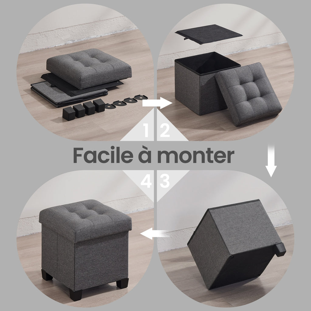 JOYFURNOS Pouf pliable gris ardoise – 38 x 38 x 40 cm, petit repose-pieds et tabouret de rangement, supporte 300 kg – compact pour salon, chambre ou dortoir