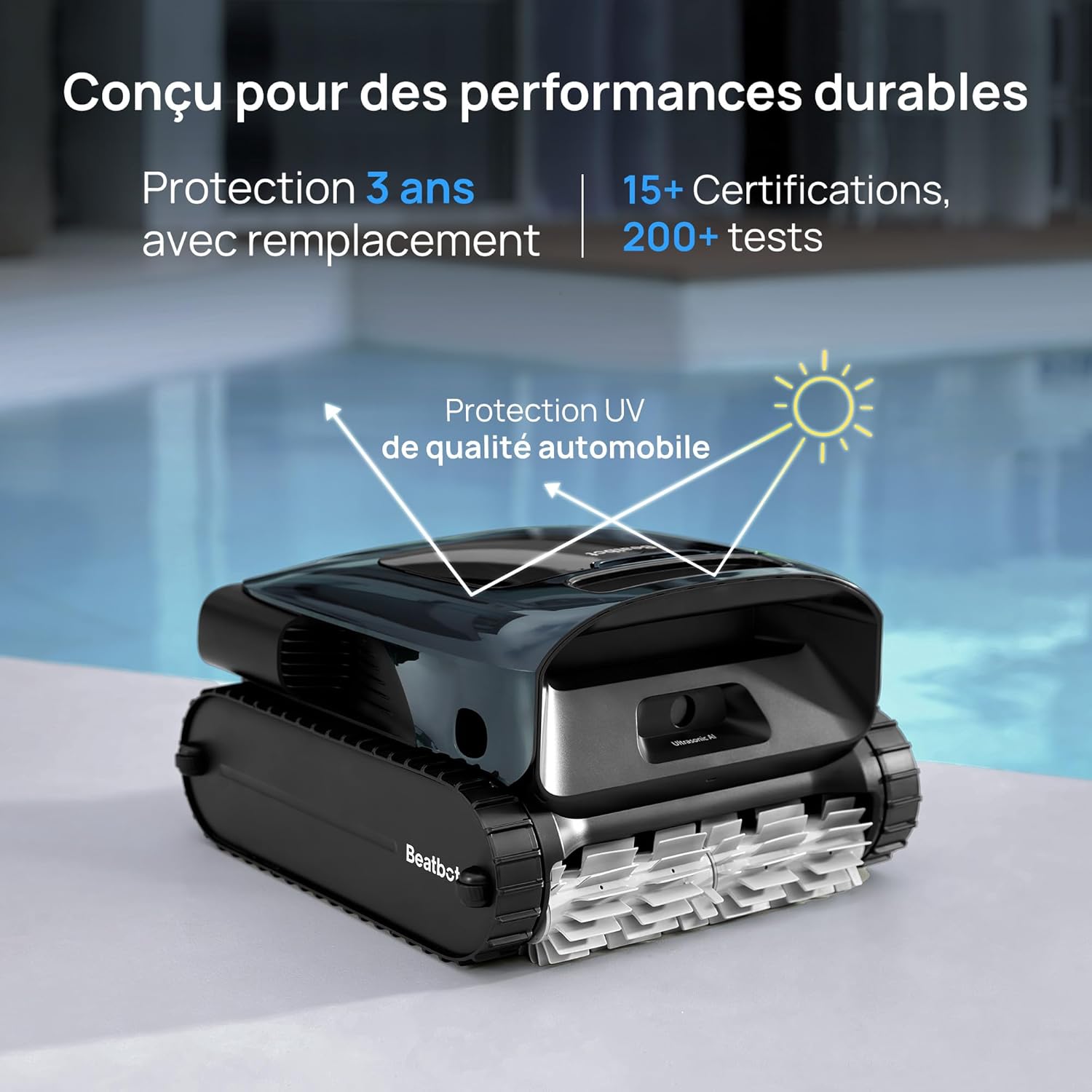 Beatbot MS 2 Pro Version Robot Aspirateur de Piscine Sans Fil, Nettoyage 5-en-1 Inégalé, Stationnement en Surface, Skimmer de Piscine avec Contrôle par Application