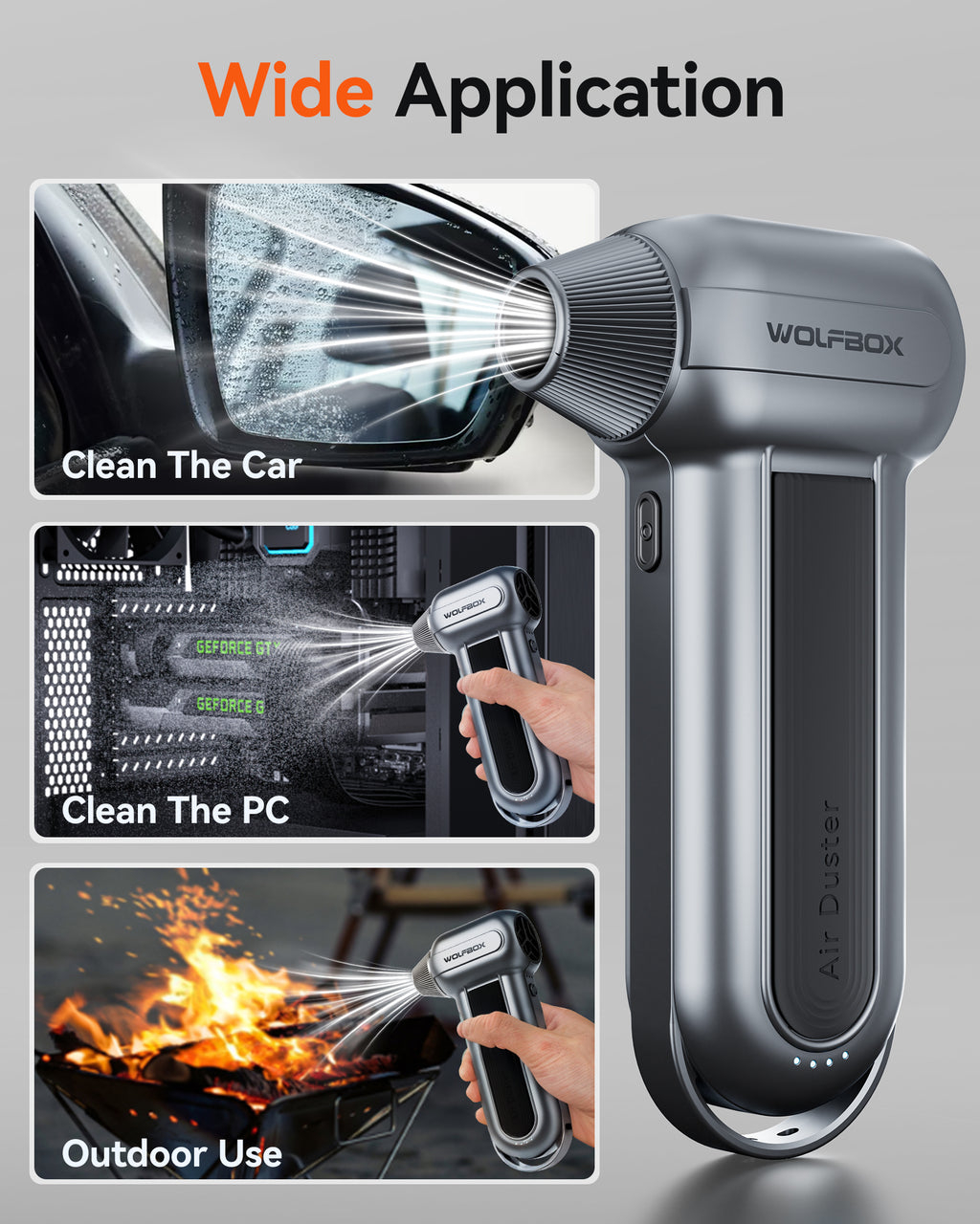 WOLFBOX MF100 Souffleur d'air électrique - 150 000 tr/min Super puissant, souffleur d'air sans fil, moteur sans balais rechargeable, souffleur durable