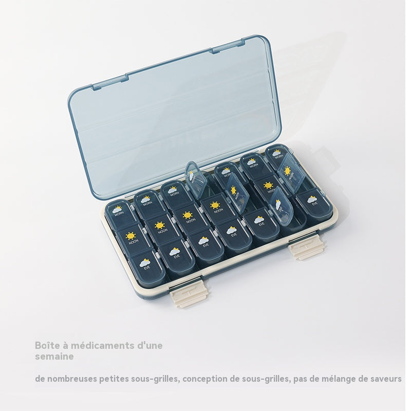 JORDAN & JUDY Organisateur de pilules hebdomadaire portable étanche de 21 compartiments - Bleu