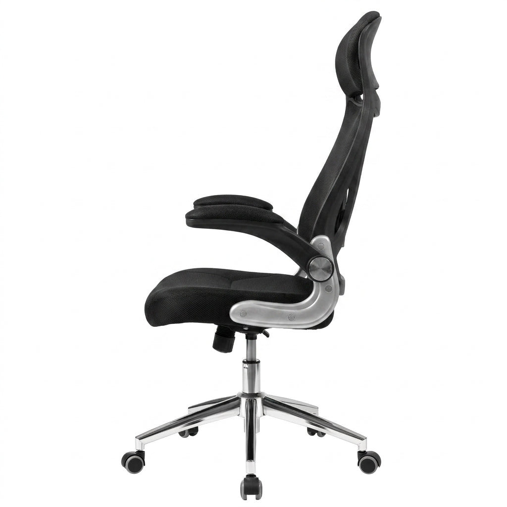 JOYFURNOS Chaise de bureau, chaise de secrétariat, fauteuil de direction, fauteuil pivotant avec appui-tête, accoudoirs rabattables, fonction basculante, noir