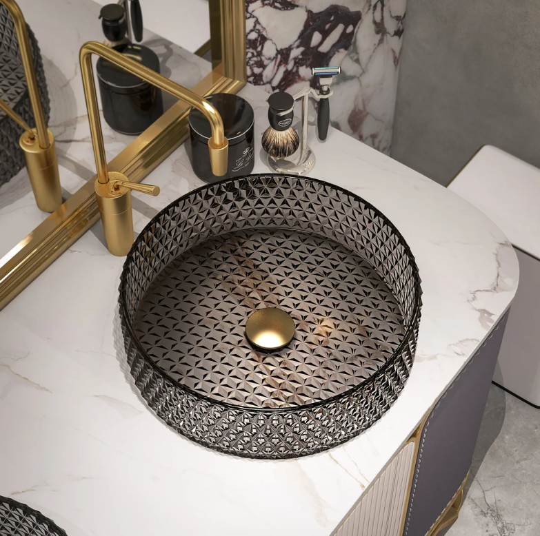 Homary Vasque de salle de bain sur plan transparente en forme de losange en verre cristal 390 mm - Noir