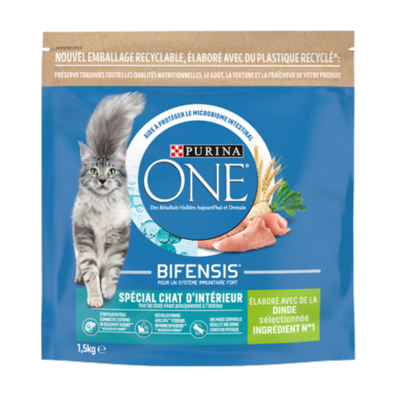 Purina One Bifensis Aliment pour chat adulte d'intérieur à la dinde - 1,5 kg