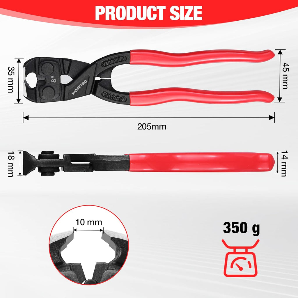 WORKPRO Pince universelle à couper multifonction, robuste, à long manche, avec extracteur de clous, 205 mm
