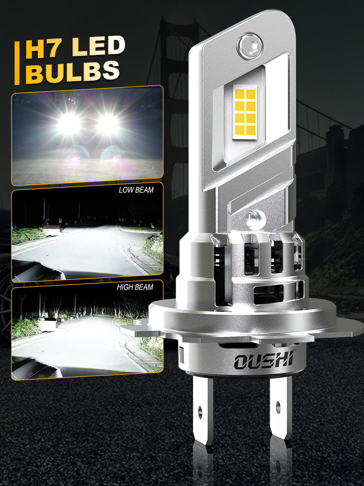 OUSHI Ampoules LED H7 pour phares, amélioration 600 %, blanc xénon 6500 K, taille mini 1:1, 30 000 lm, plug & play, pack de 2