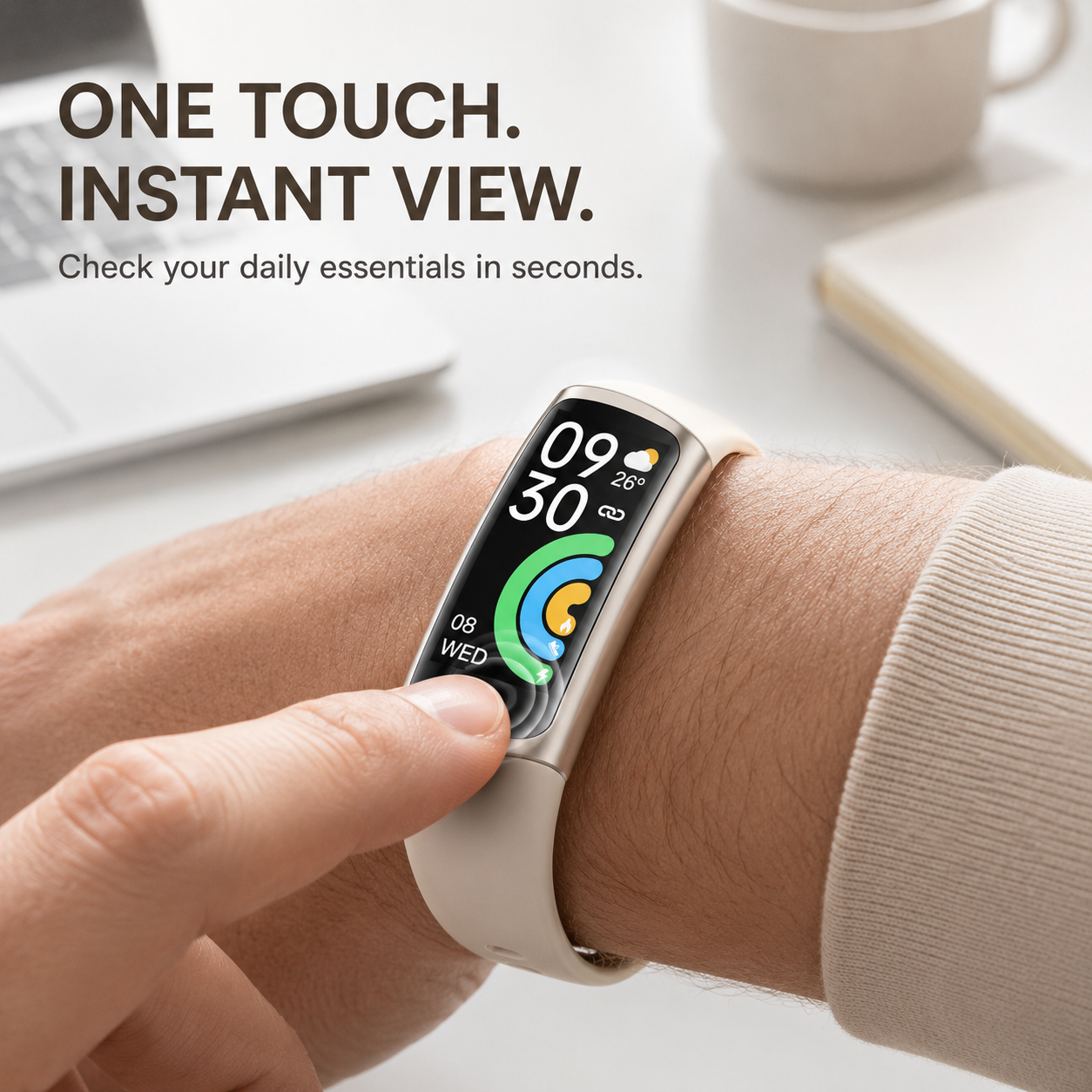 VoxorAI C68 Montre/bracelet couleur lumière stellaire – montre connectée à écran tactile pour hommes et femmes / mesure la fréquence cardiaque, le sommeil, la tension artérielle