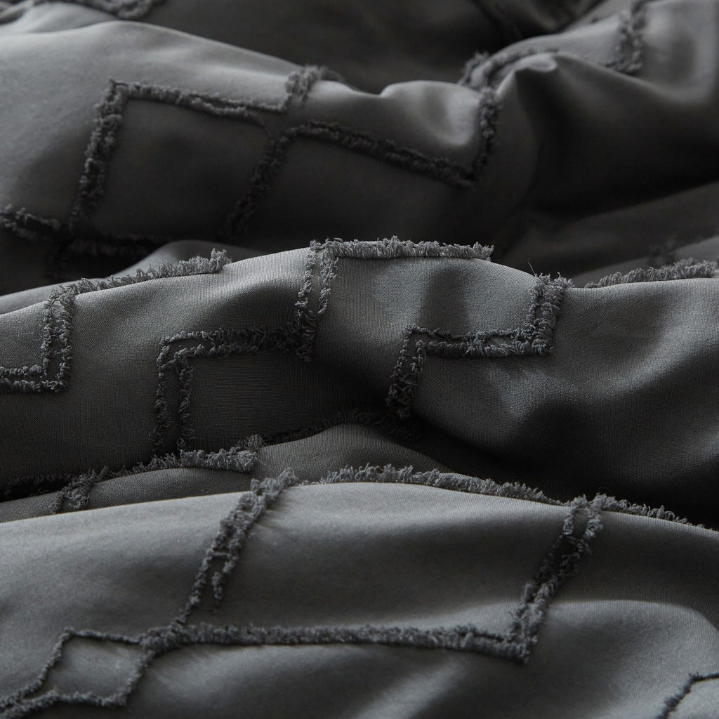 MEEALLHOME Parure de lit tuftée gris foncé - 1 housse 200 x 220 cm et 2 taies 80 x 80 cm