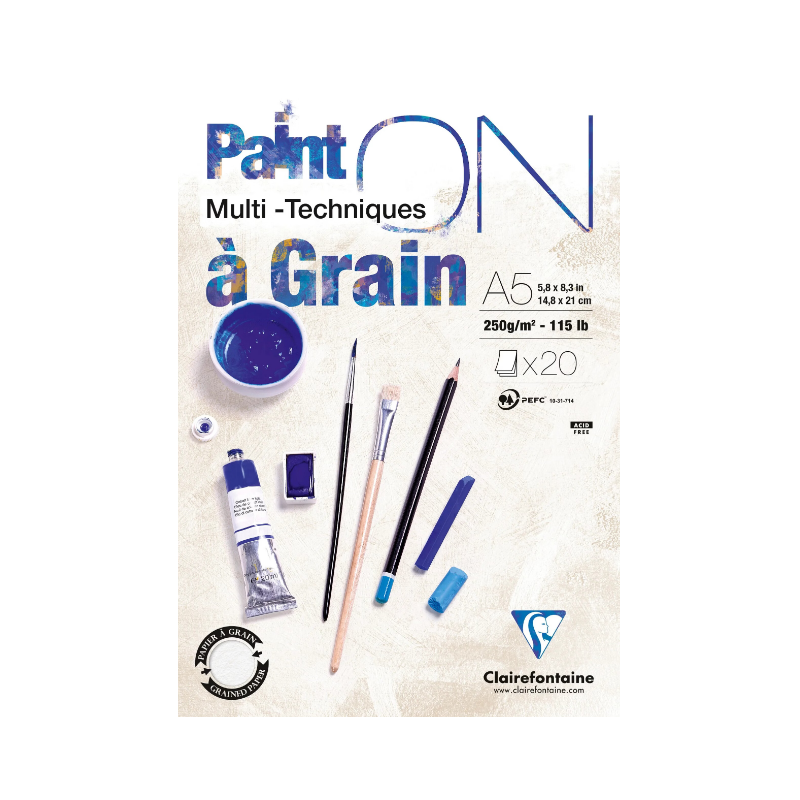 CLAIREFONTAINE Bloc Paint'ON à Grain collé A5 20 feuilles 250g