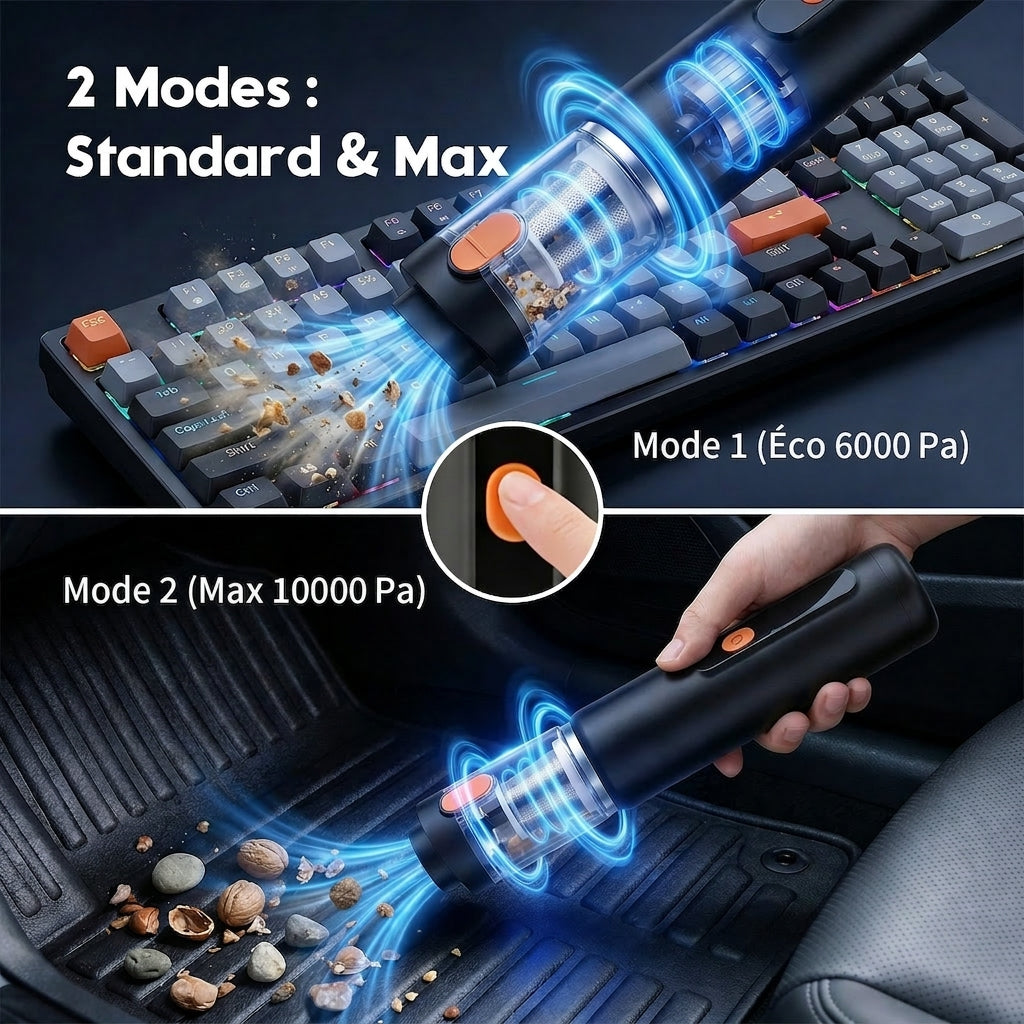 Mini aspirateur à main sans fil ATSHARK, petit aspirateur de voiture portable 10000Pa Forte aspiration, double mode, écran LED, charge rapide Type-C, convient aux voitures