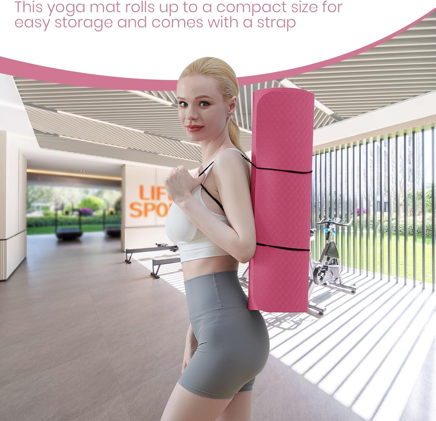 Good Nite Tapis de yoga en TPE épais 10 mm 183x61 cm Tapis d'exercice antidérapant avec sangle de transport, Coussinage supplémentaire pour pilates salle de sport entraînement à domicile, Prune