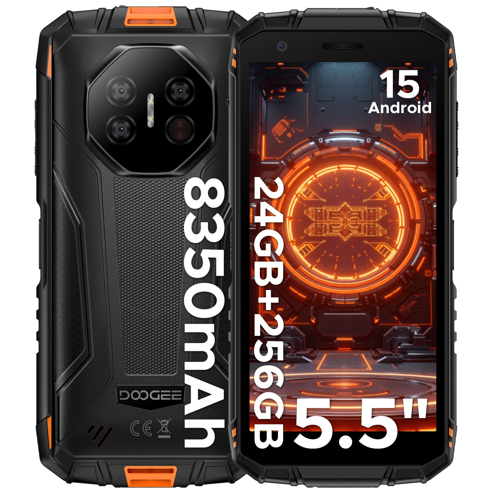 DOOGEE Fire 3 Ultra Smartphone Rugged, 8350 mAh, Téléphone Rugged Android 15 Avec Gemini AI, 5,5" HD+, Octa-Core, Téléphone Étanche 24 Go + 256 Go, Caméra Vision Nocturne 20 MP