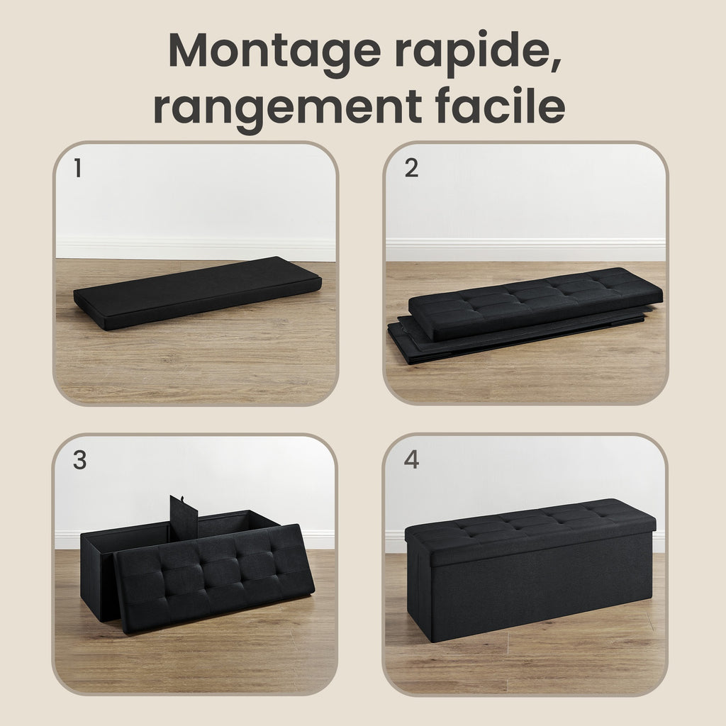 JOYFURNOS Banc de rangement, 38 x 110 x 38 cm, pouf coffre, banc de lit, pour salon, chambre à coucher, entrée, noir