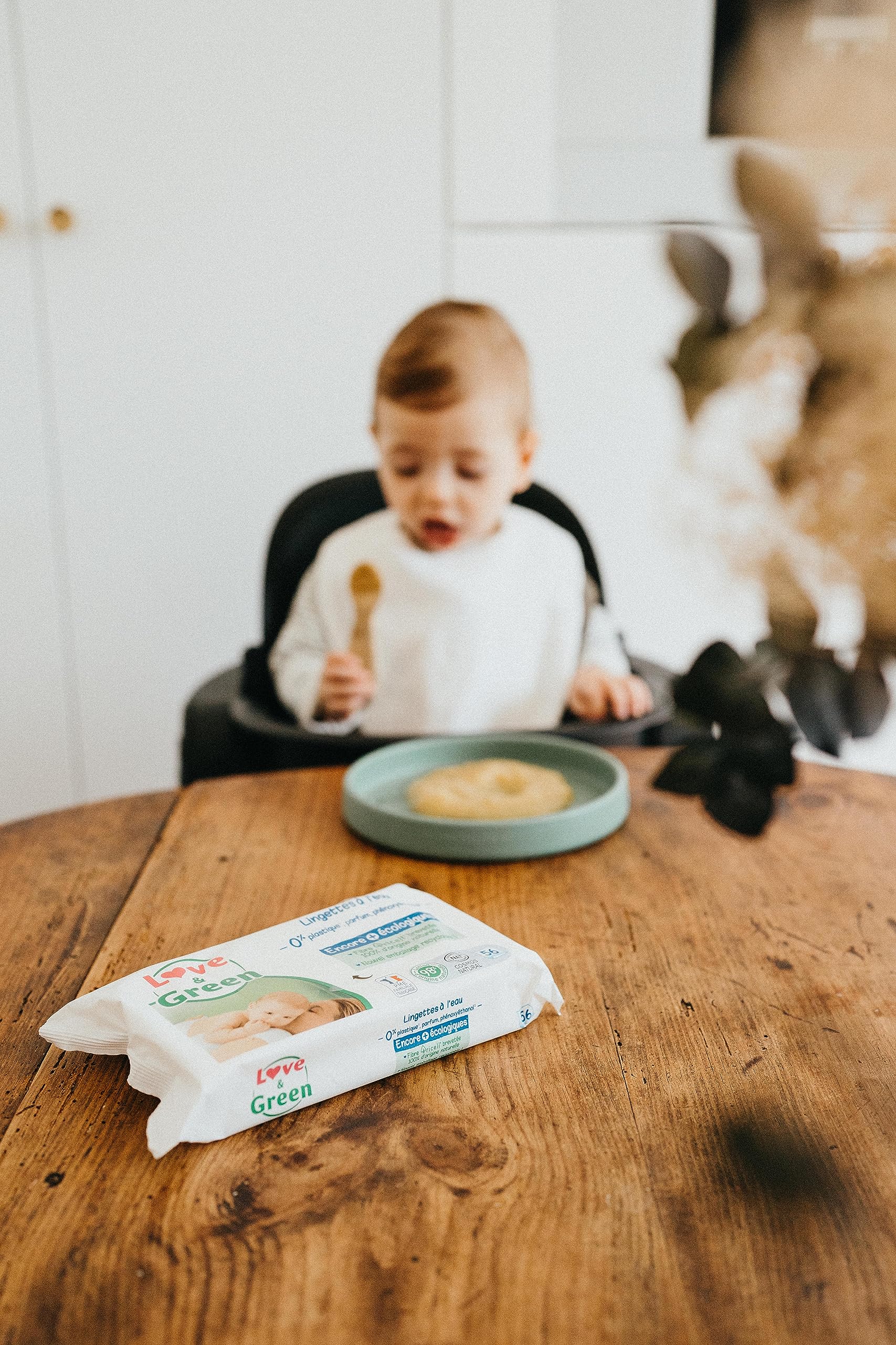 LOVE & GREEN Lingettes écologiques à l'eau - fibres 100% d'origine naturelle - 56 lingettes