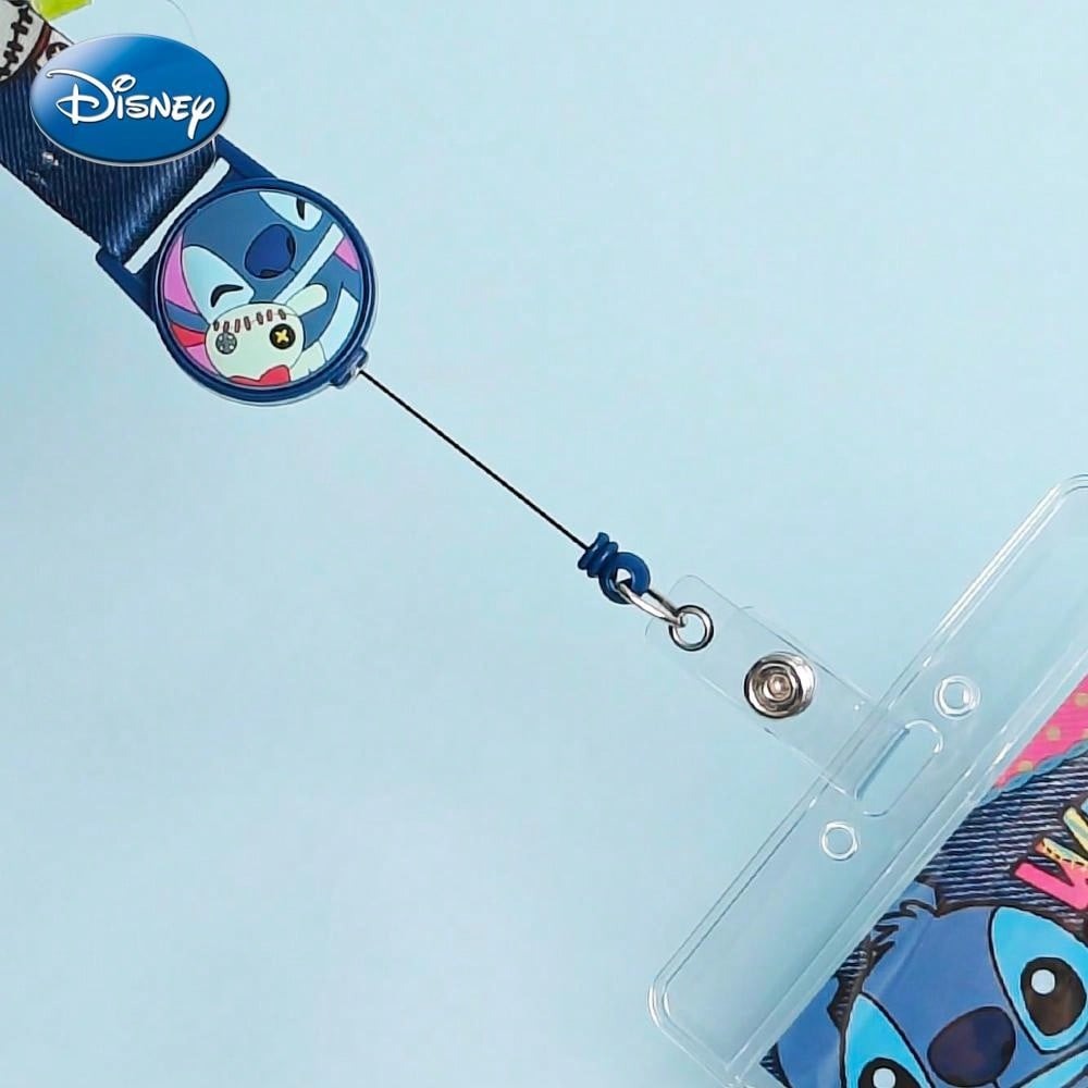 DISNEY 1 pièce Tour de cou rétractable Stitch et porte-carte d'encre, sous licence officielle, Thème Stitch et Scrump, Produit dérivé de films et dessins animés
