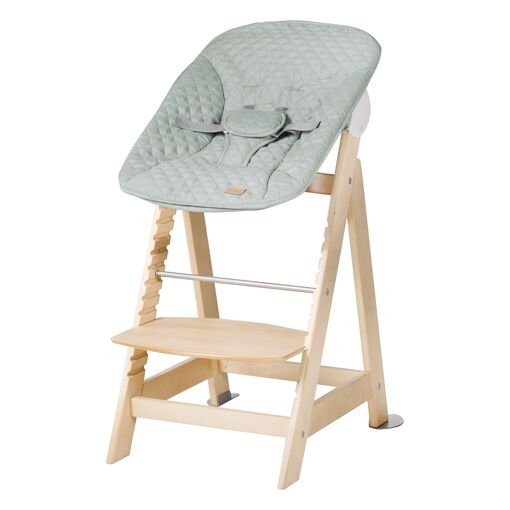 roba Born Up 2 en 1 Chaise Haute Évolutive avec Ensemble Transat Bébé Inclinable (Vert Givré / Bois Naturel)