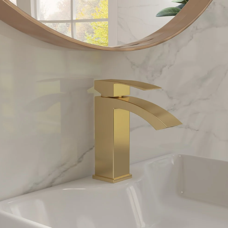 Homary Robinetterie de lavabo à un trou montée sur plateau de style contemporain en or brossé