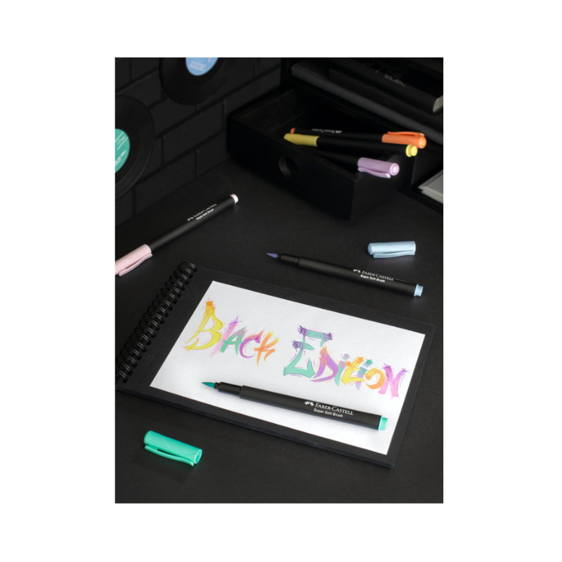 FABER-CASTELL Black Edition Lot de 6 feutres pastel avec pointe pinceau