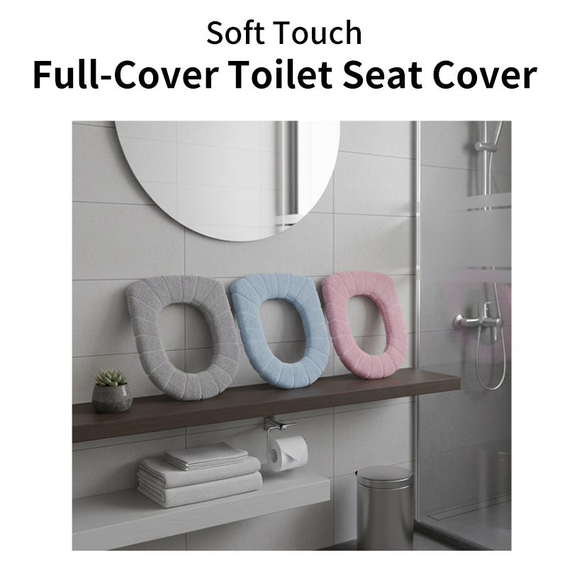 JORDAN&JUDY Lot de 3 couvre-sièges WC en peluche tricotée, amovibles et lavables, pour la maison, Gris + Bleu + Rose