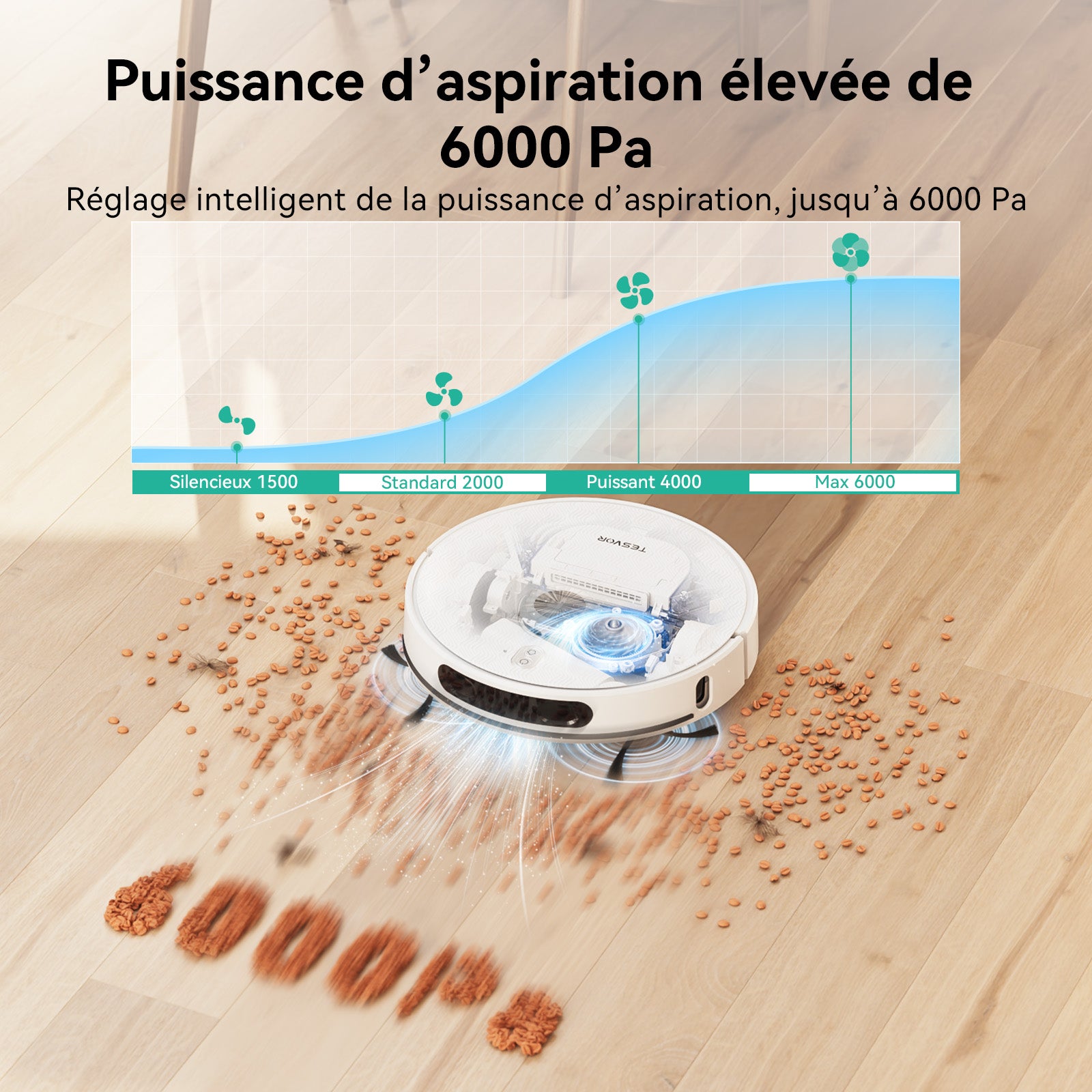 Aspirateur robot Tesvor S8Pro avec fonction de nettoyage - Robot aspirateur 8000 Pa 3-en-1 aspirateur robot + navigation LiDAR + 240 min d'autonomie, contrôle par application/Alexa