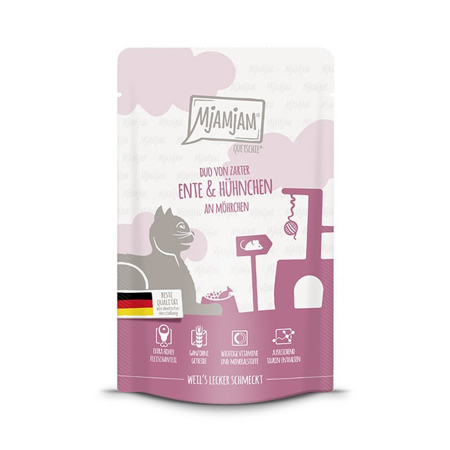 MjAMJAM Duo Quetschie Nourriture humide pour chat poulet canard carotte 125 g