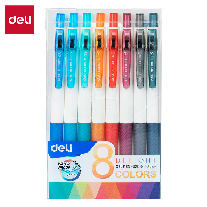 Deli Stylos gel 0,5 mm, Fournitures de bureau et scolaires, Ensemble 8 couleurs, Lot de 8