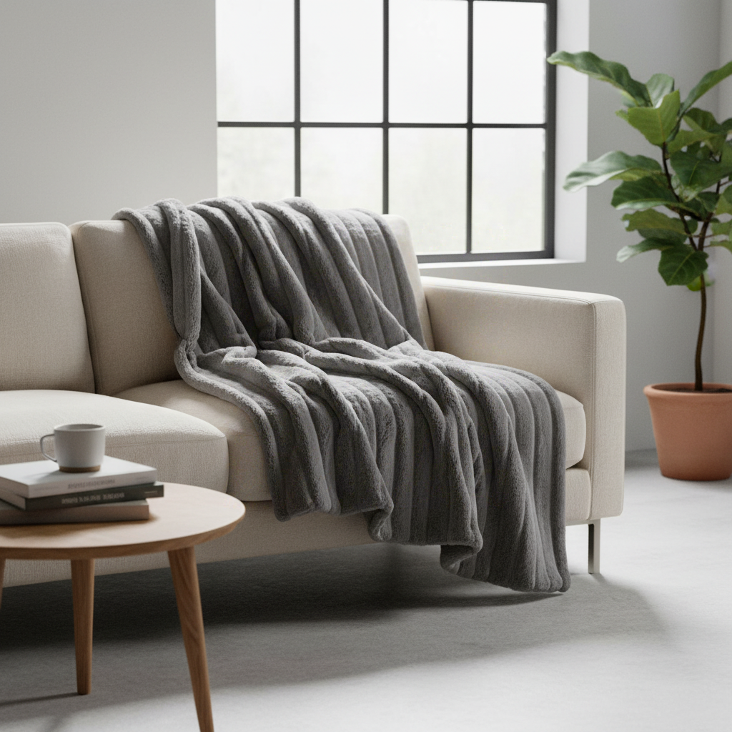 Atmosphera Manoir Plaid en fausse fourrure gris foncé - 180 x 230 cm