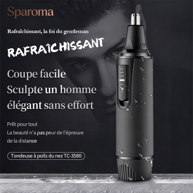 Sparoma Tondeuse poils nez et oreilles 3-en-1 pour hommes avec lumière LED, Têtes de tondeuse favoris et sourcils, Moteur 6500 tr/min, Entièrement étanche, À piles