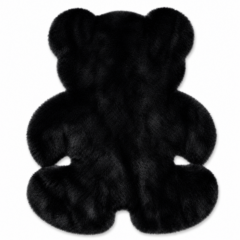 Tapis Ourson en Fausse Fourrure de Lapin Peluche Doux, 70x90 cm Tapis Shag Antidérapant, Tapis d'Appoint Mignon Noir pour Chambre d'Enfant, Chambre Bébé, Décoration de Chambre