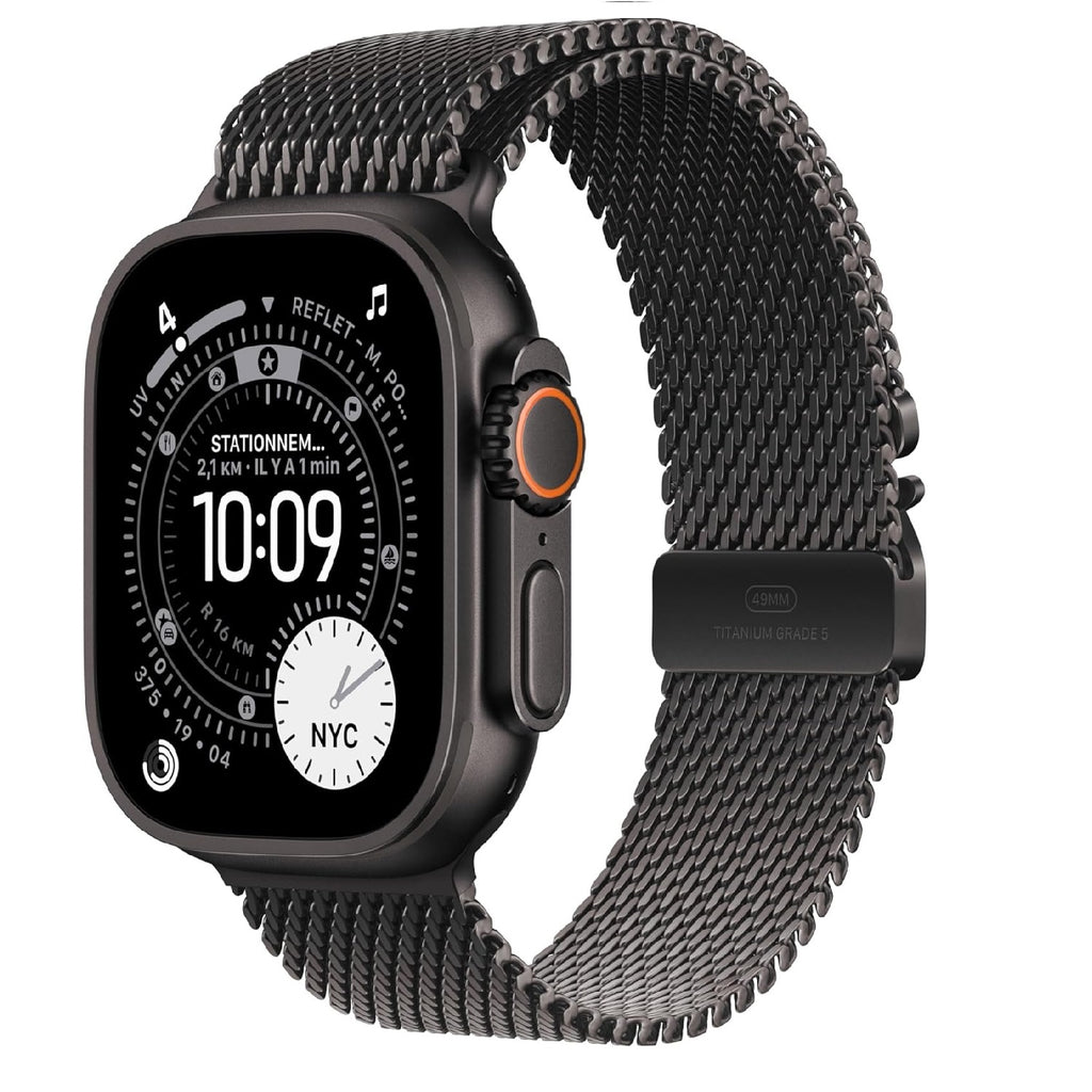Apple Watch Ultra 3 49 mm GPS + Cellulaire - boîtier en titane noir - bracelet en titane noir Milanais - Medium