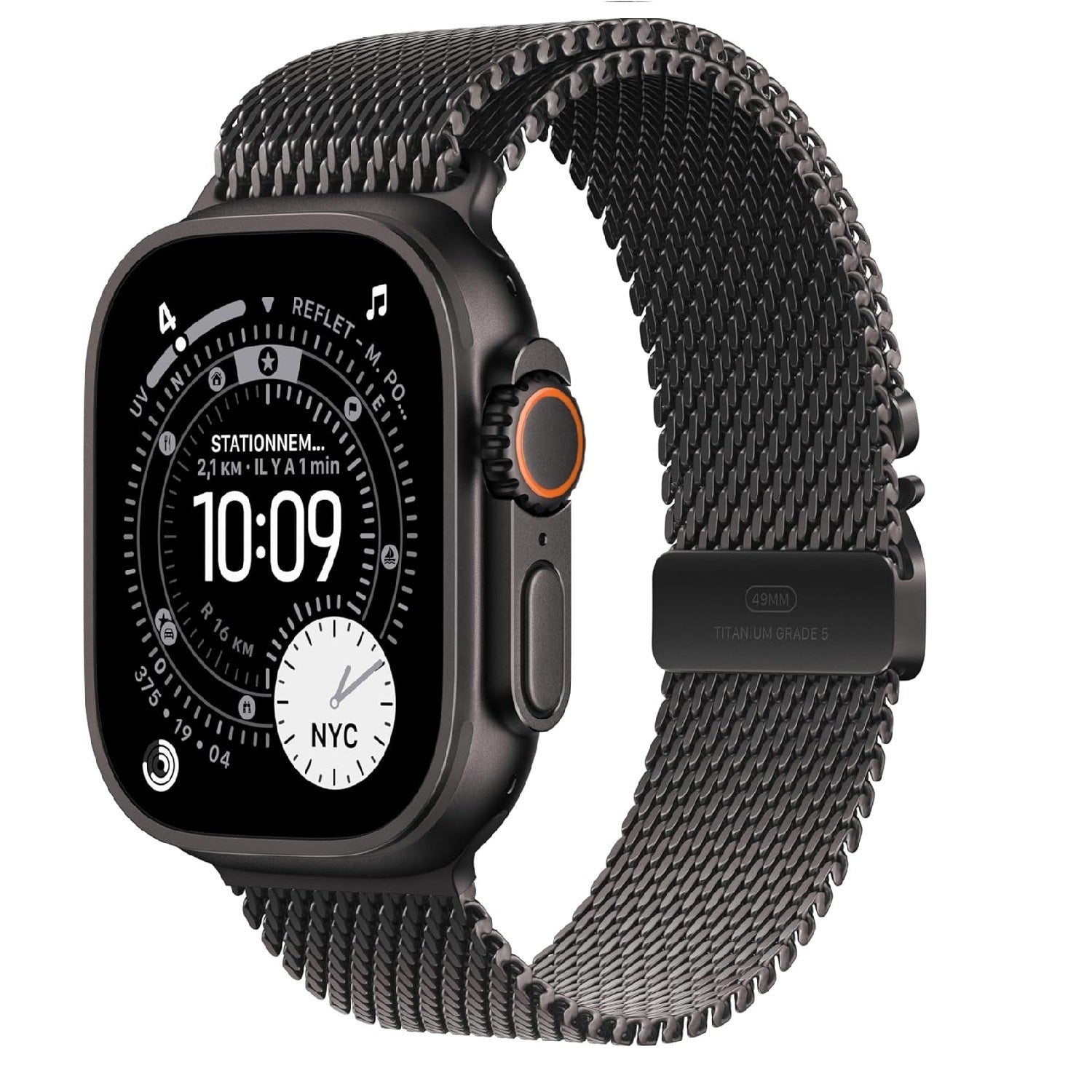 Apple Watch Ultra 3 49 mm GPS + Cellulaire - boîtier en titane noir - bracelet en titane noir Milanais - Medium